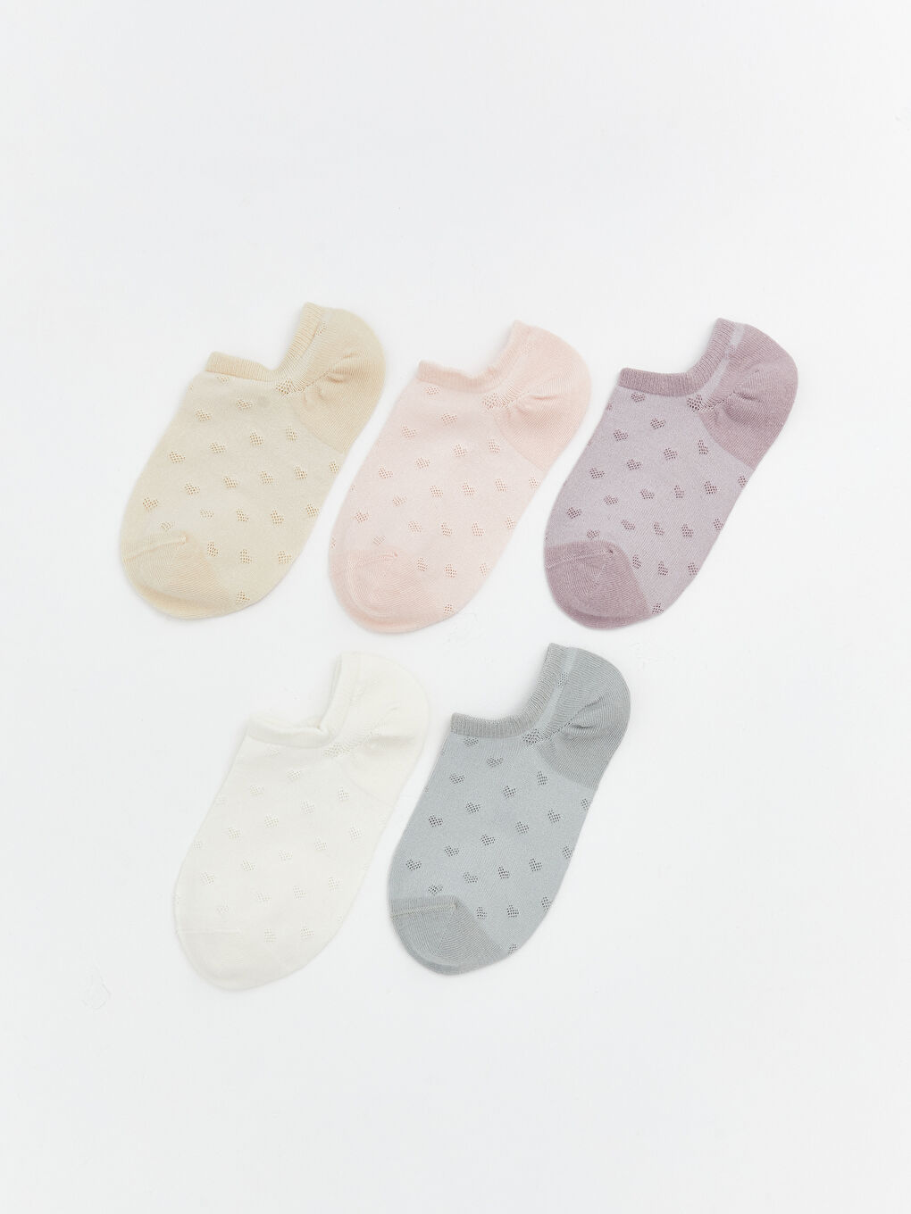 Ekru Kalp Nakışlı Kadın Sneaker Çorap 5'li