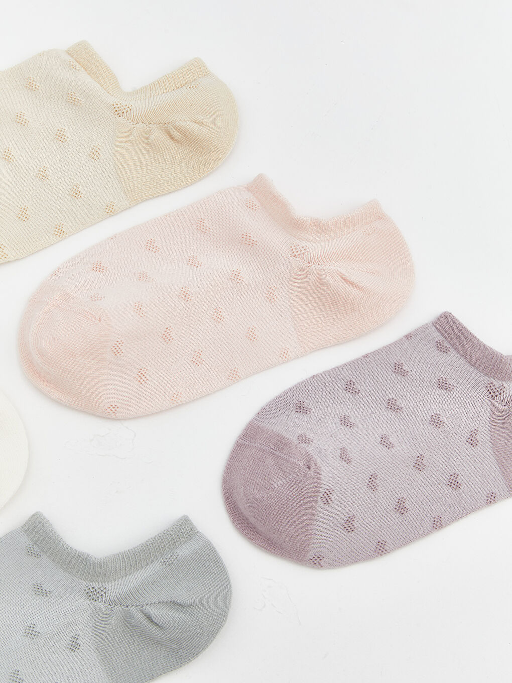 Ekru Kalp Nakışlı Kadın Sneaker Çorap 5'li-1
