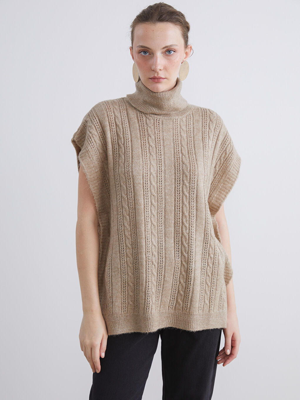 Turtleneck Hole-Knitted Women's Knitwear Sweater Vest