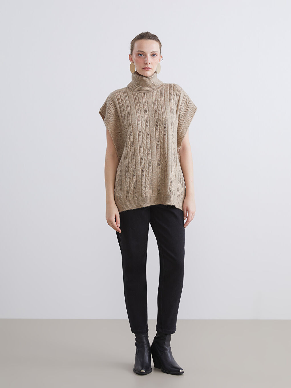 Turtleneck Hole-Knitted Women's Knitwear Sweater Vest-1