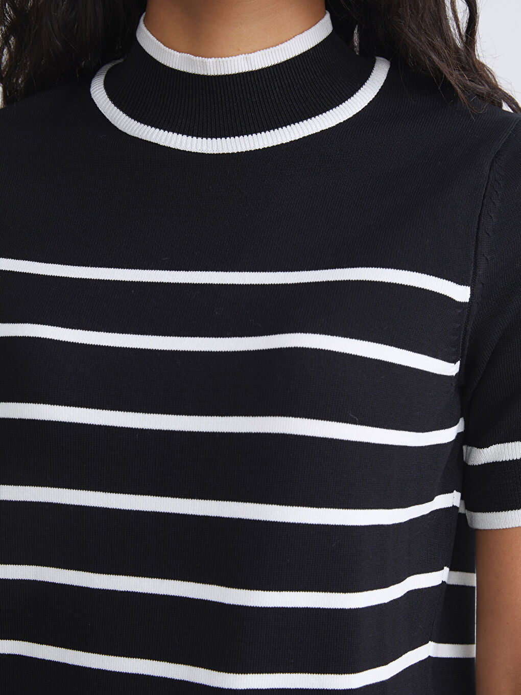 Funnel Neck Striped Women's Knitwear Sweater-2