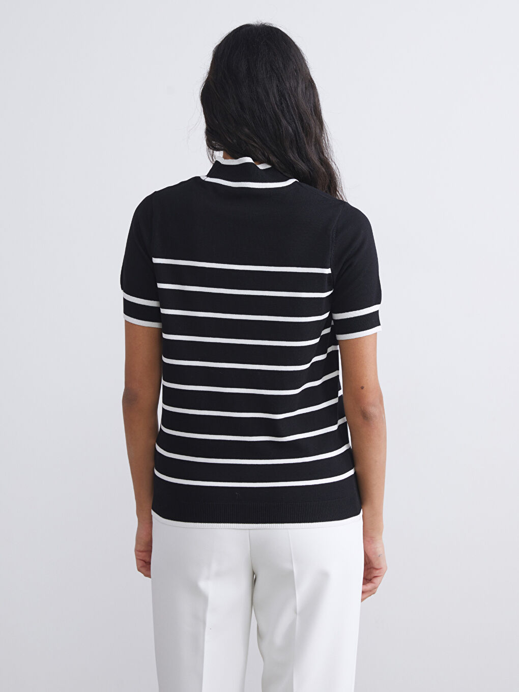 Funnel Neck Striped Women's Knitwear Sweater-3