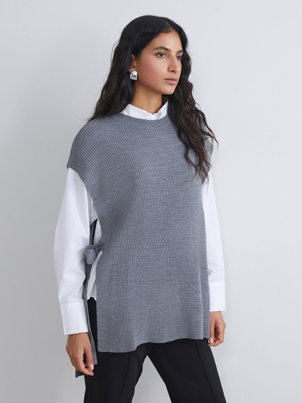 Gri Bisiklet Yaka Kadın Triko Süveter