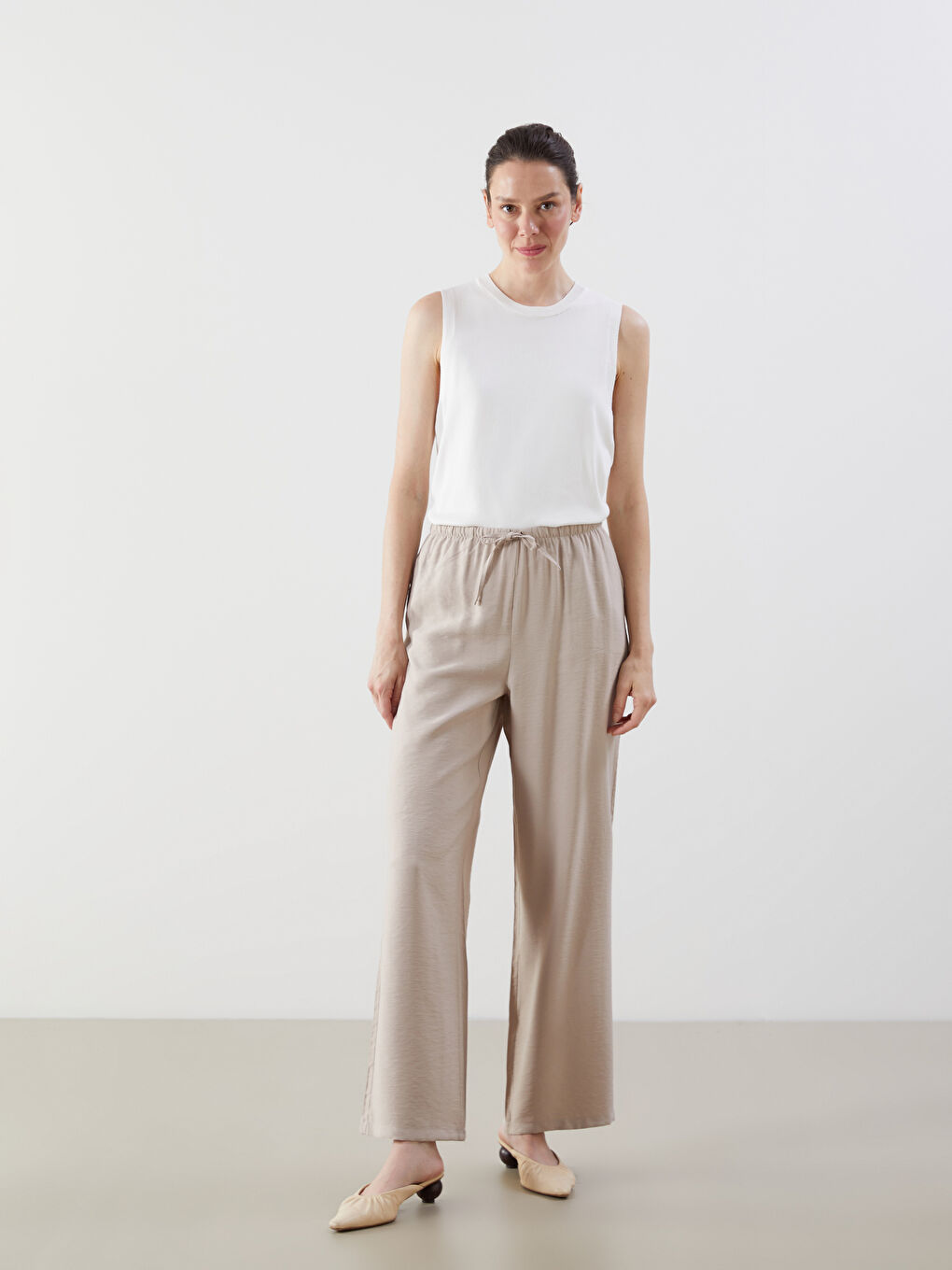 Ekru Bisiklet Yaka Kadın Triko Süveter-2