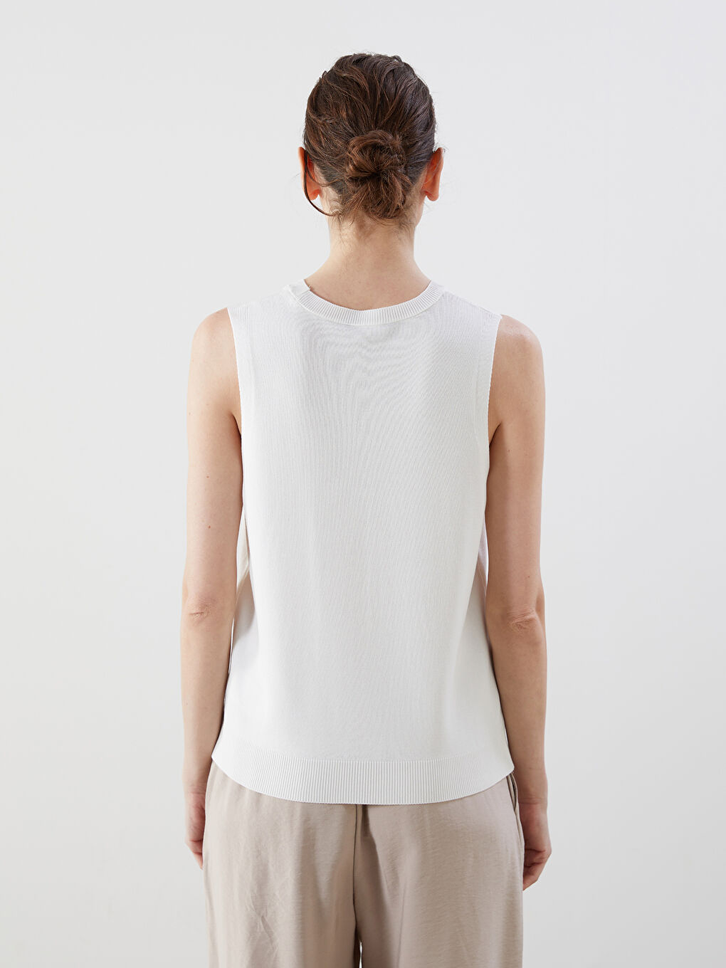 Ekru Bisiklet Yaka Kadın Triko Süveter-4