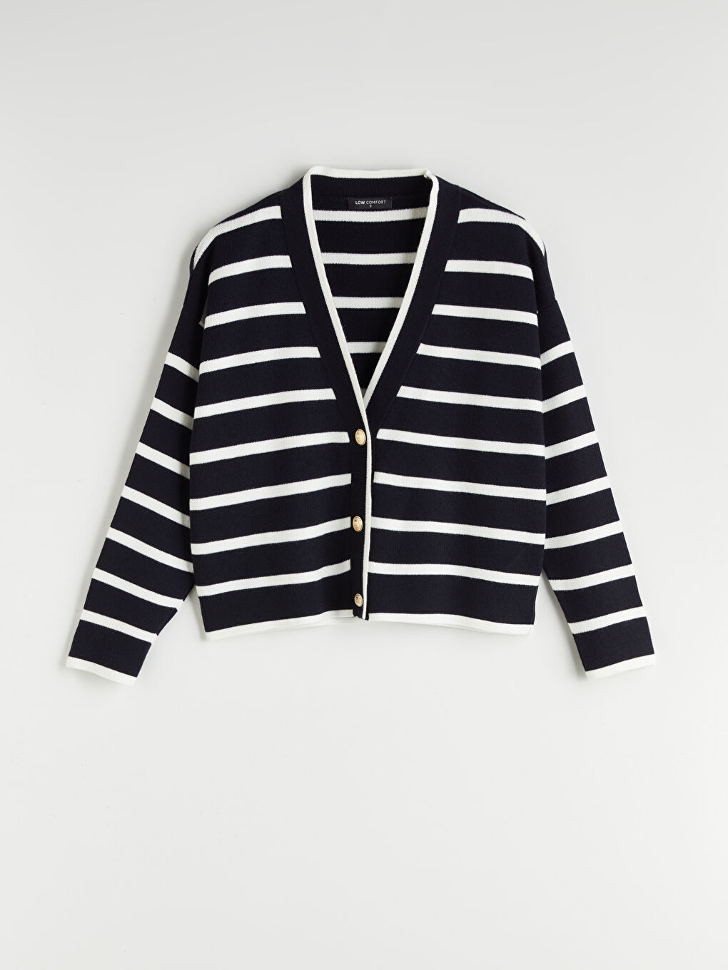 LCW Comfort V Neck Striped Oversize Women's Knitwear Cardigan -W5BF34Z8-LGS