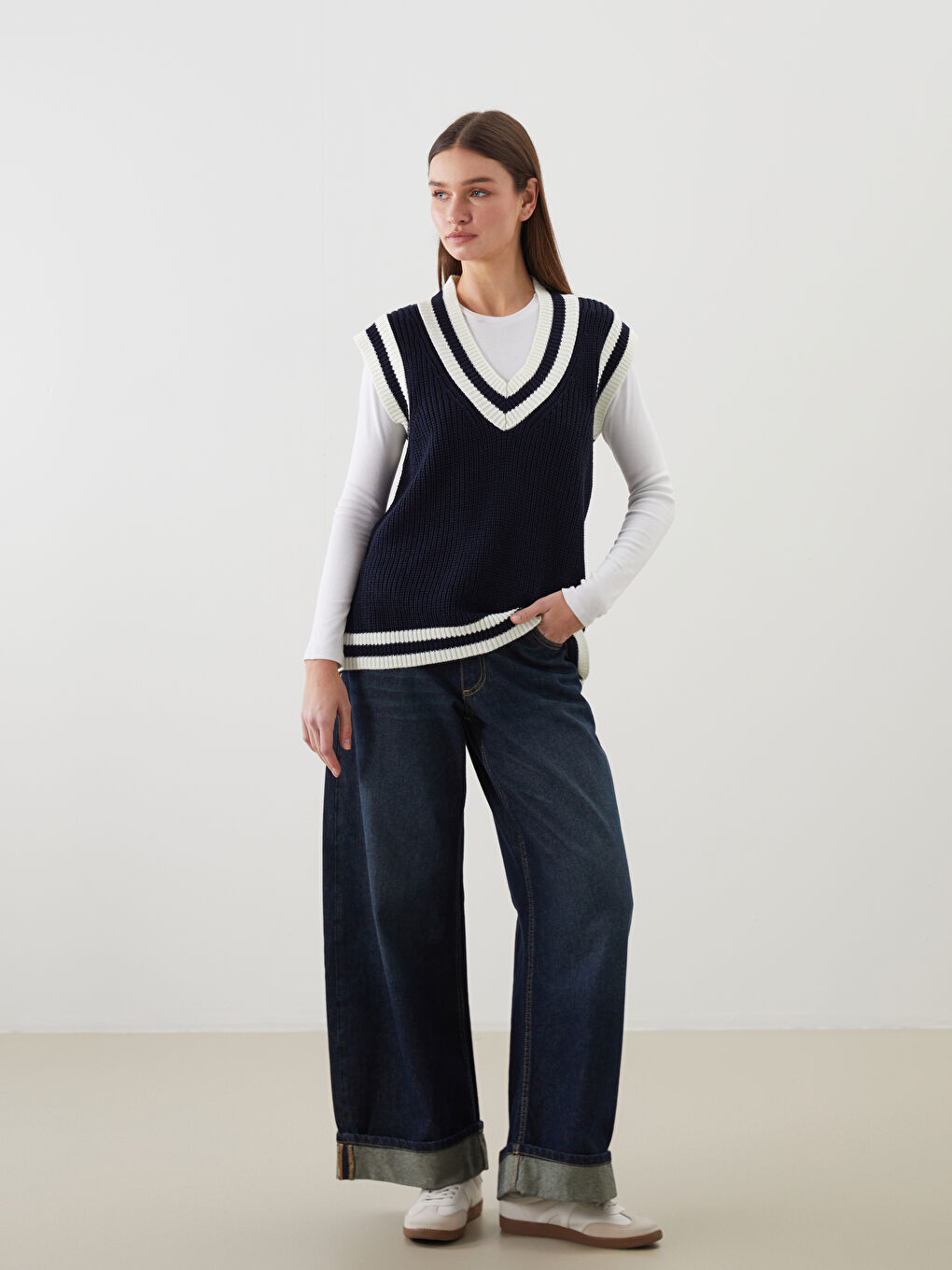 V Neck Women's Knitwear Sweater Vest