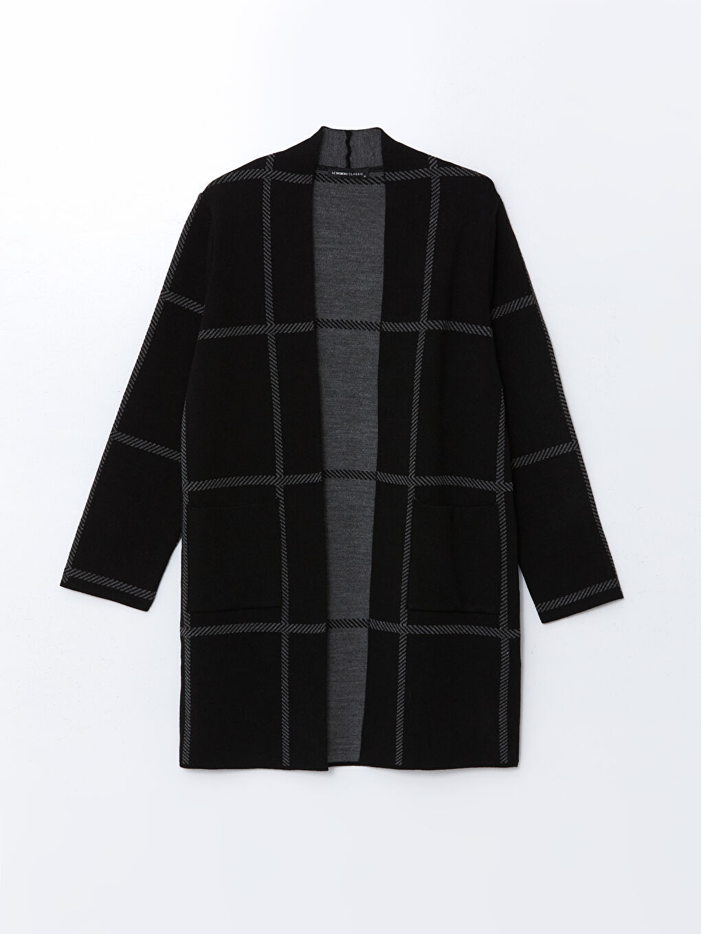 Siyah Şal Yaka Ekose Kadın Triko Hırka-6