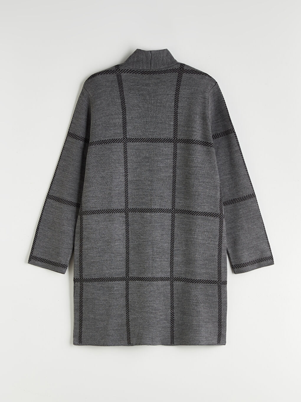 Antrasit Şal Yaka Ekose Kadın Triko Hırka-7