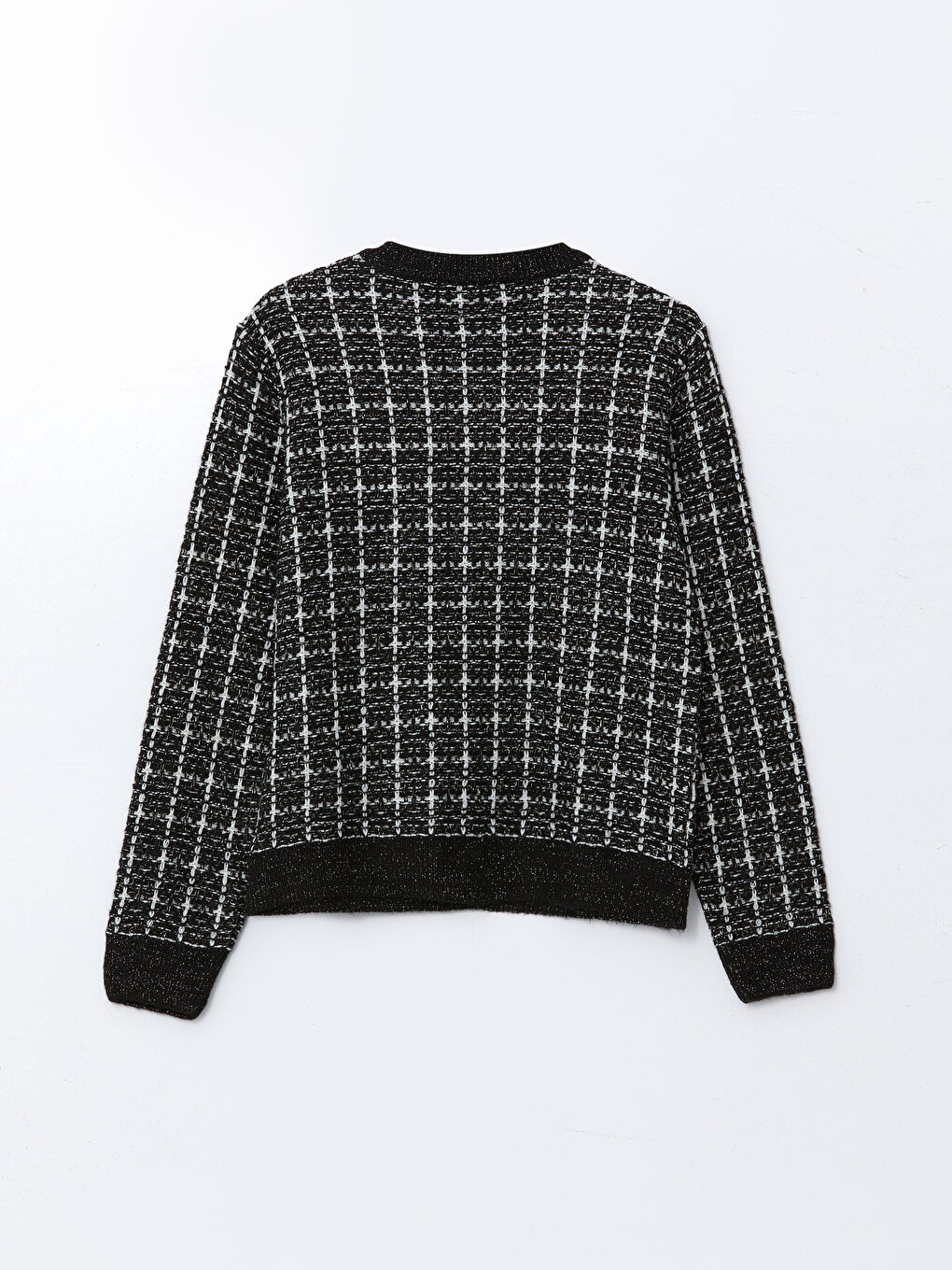 Siyah Bisiklet Yaka Desenli Kadın Triko Hırka-7