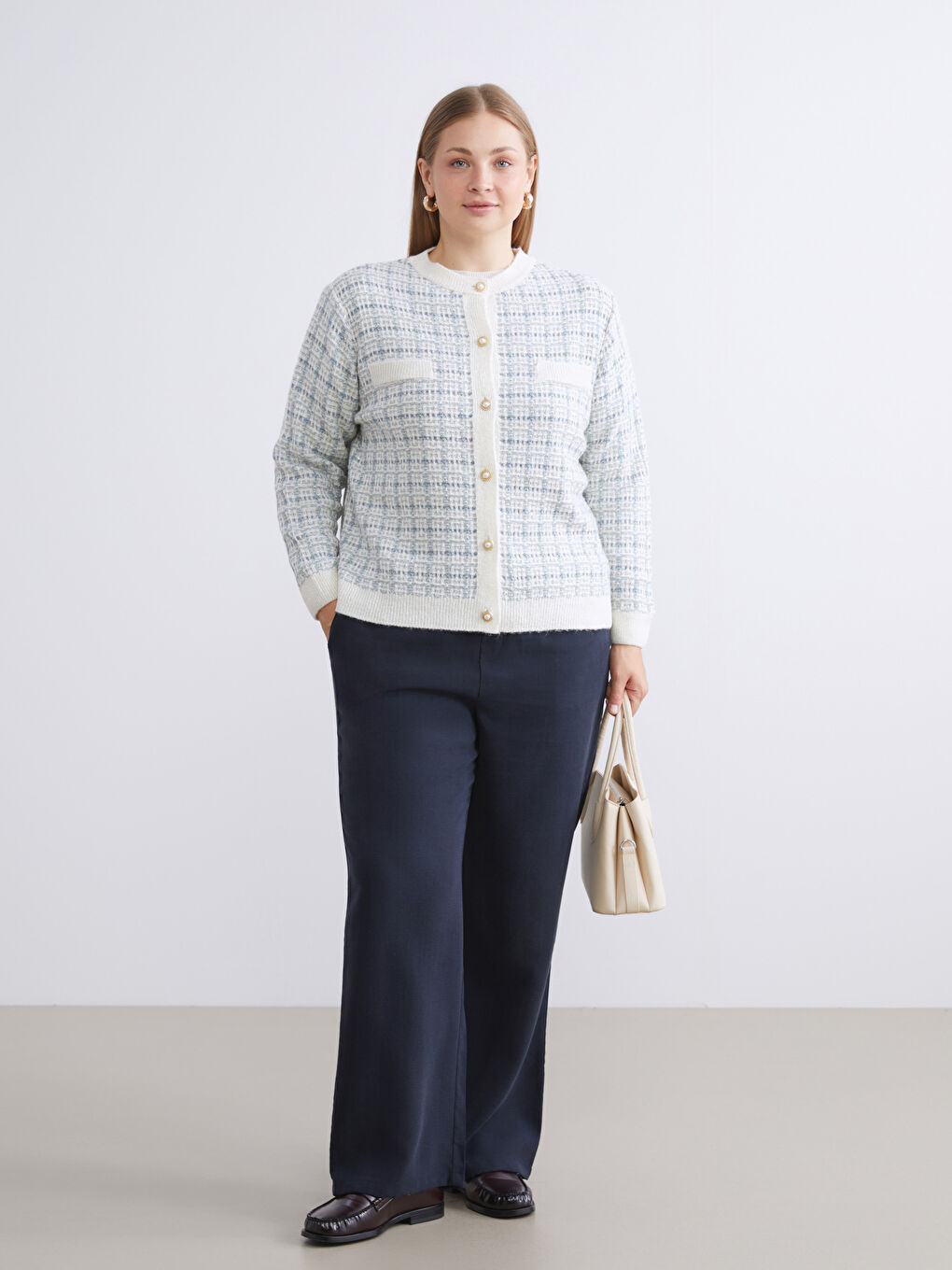 Mavi Bisiklet Yaka Desenli Kadın Triko Hırka-5