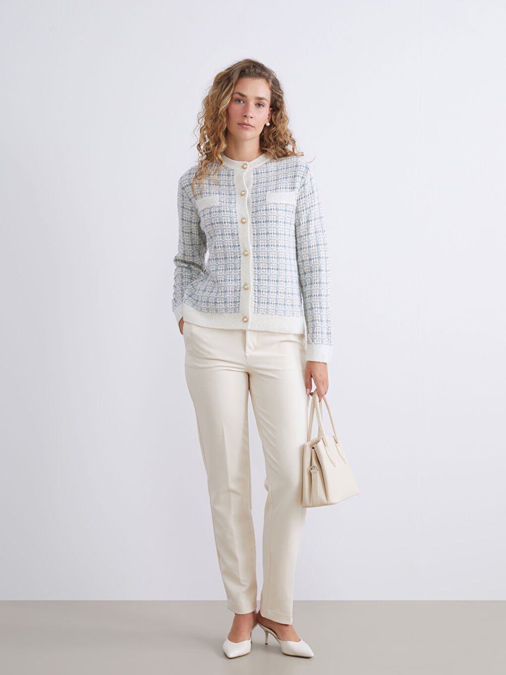 Mavi Bisiklet Yaka Desenli Kadın Triko Hırka-2