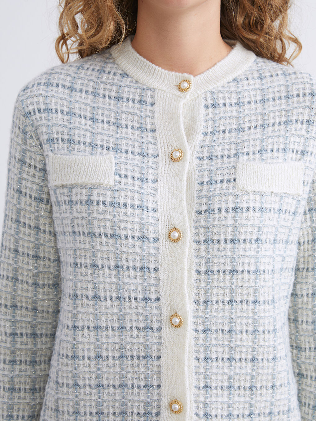 Mavi Bisiklet Yaka Desenli Kadın Triko Hırka-3