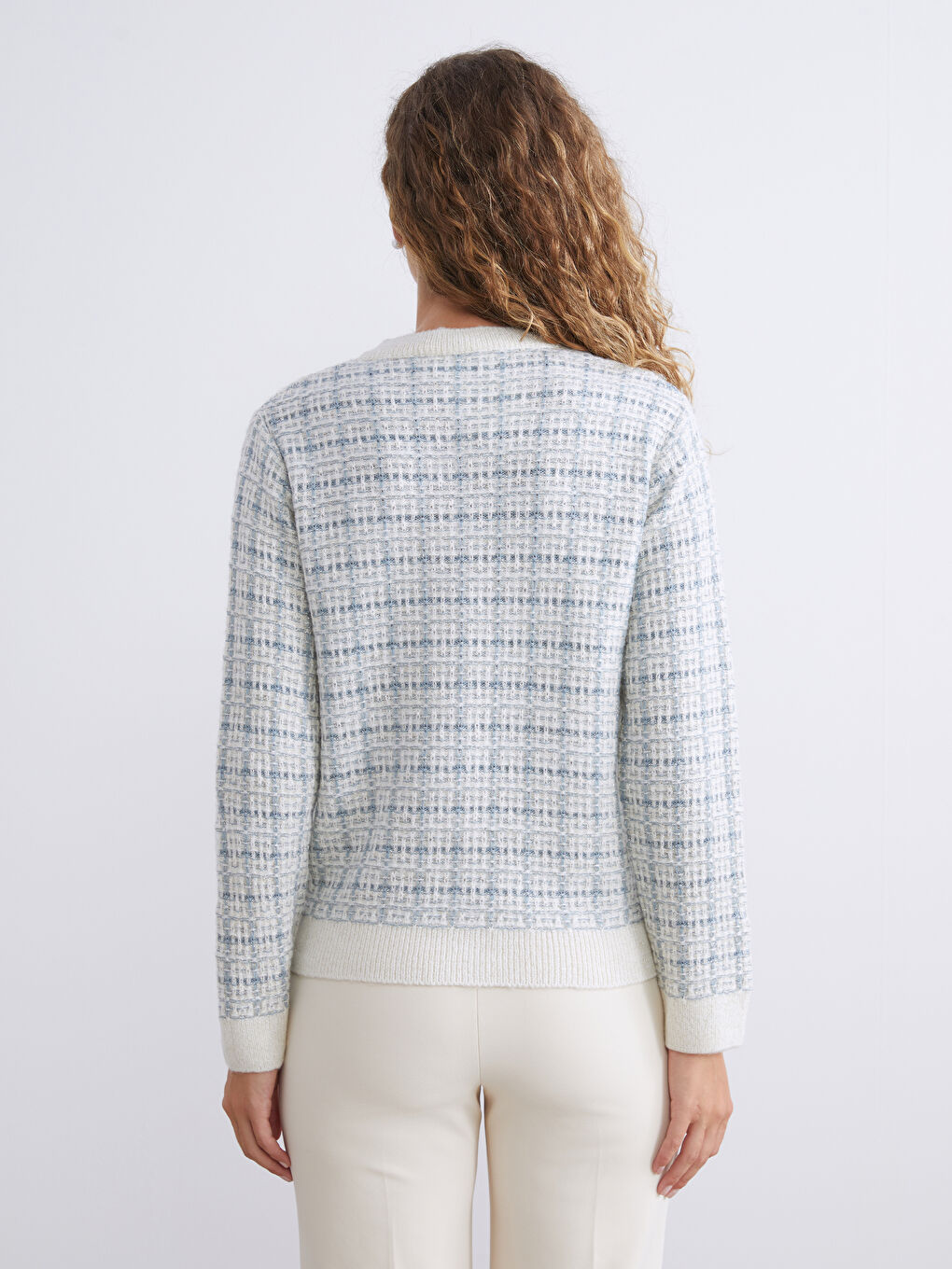 Mavi Bisiklet Yaka Desenli Kadın Triko Hırka-4