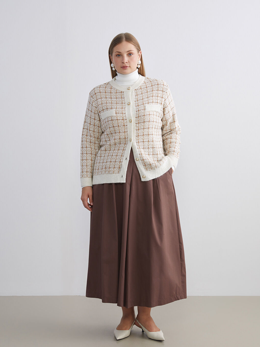 Кардиган из трикотажа с узором и круглым вырезом для женщин-7