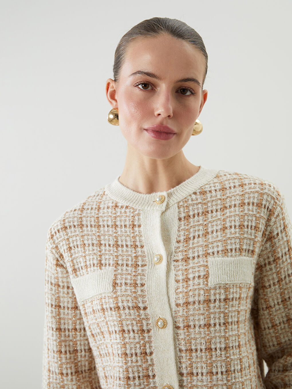 Кардиган из трикотажа с узором и круглым вырезом для женщин-3