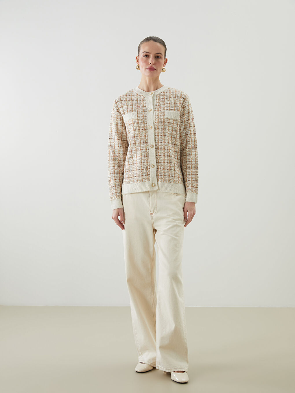 Кардиган из трикотажа с узором и круглым вырезом для женщин-4