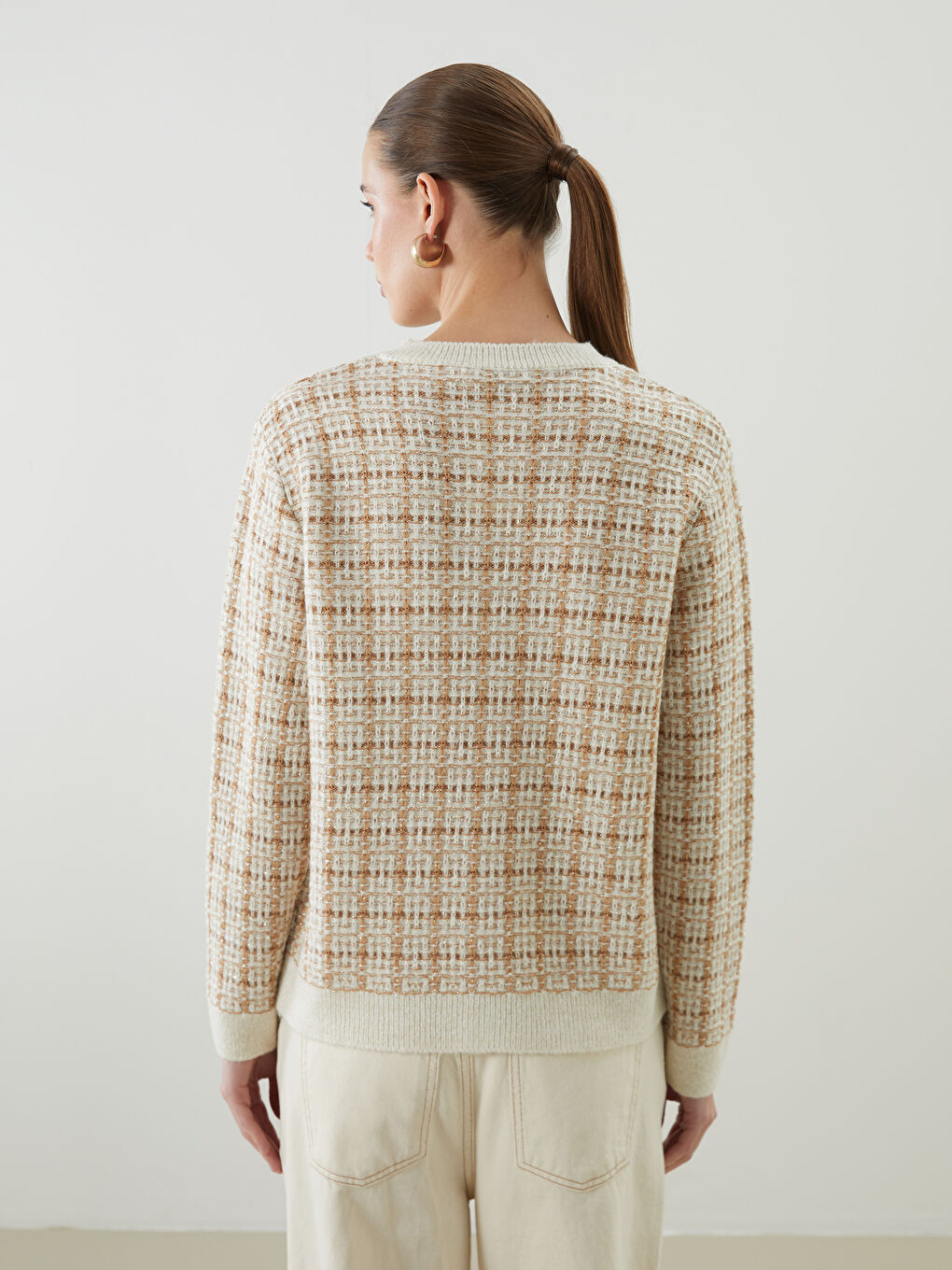 Кардиган из трикотажа с узором и круглым вырезом для женщин-5