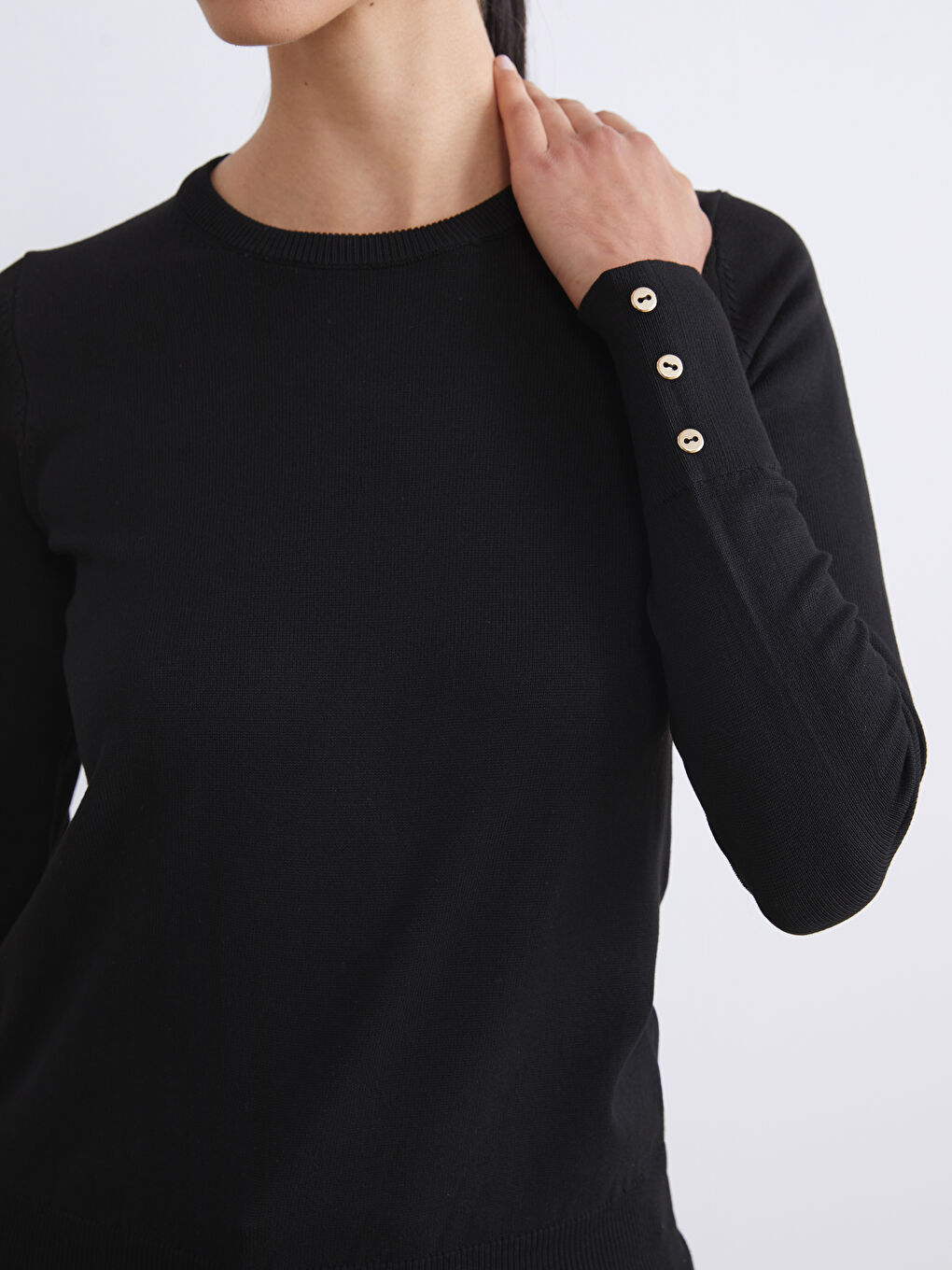 Siyah Bisiklet Yaka Kadın Triko Kazak-2