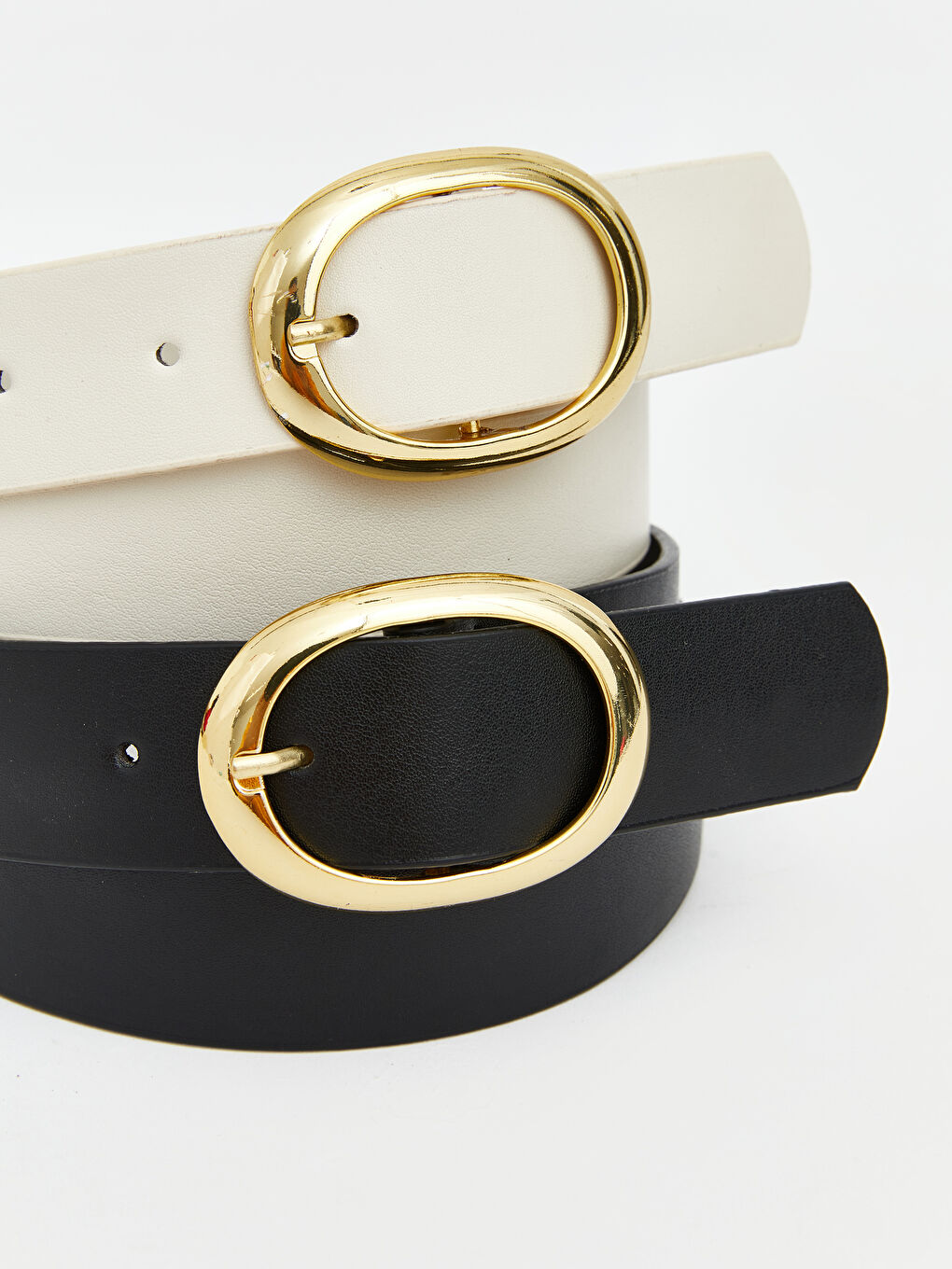 Ekru Deri Görünümlü Kadın Kemer 2'li-4