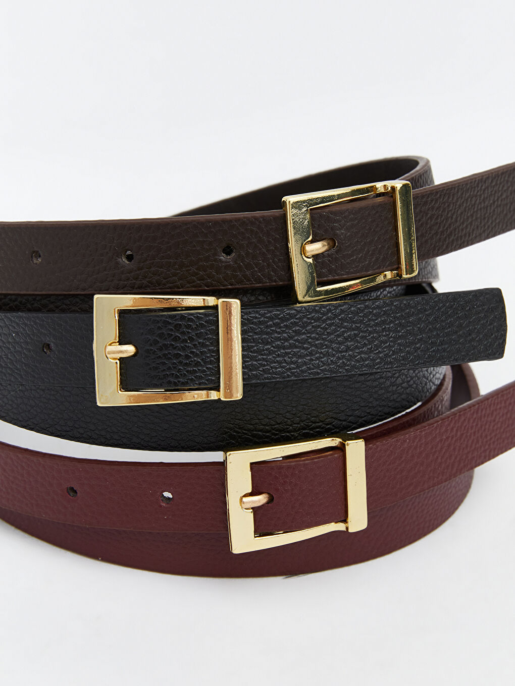 Bordo Deri Görünümlü Kadın Kemer 3'lü-5