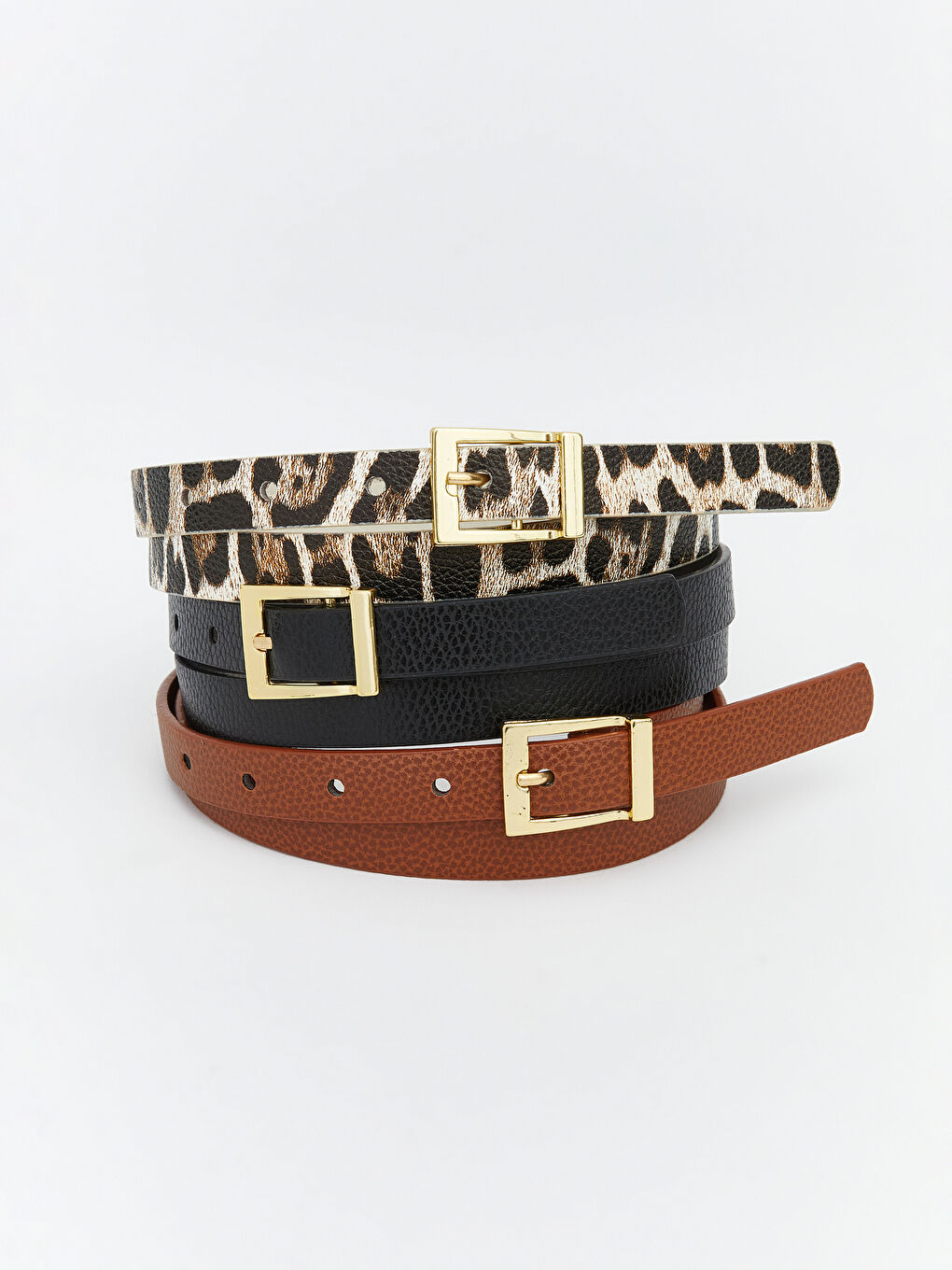 Kahverengi Deri Görünümlü Kadın Kemer 3'lü