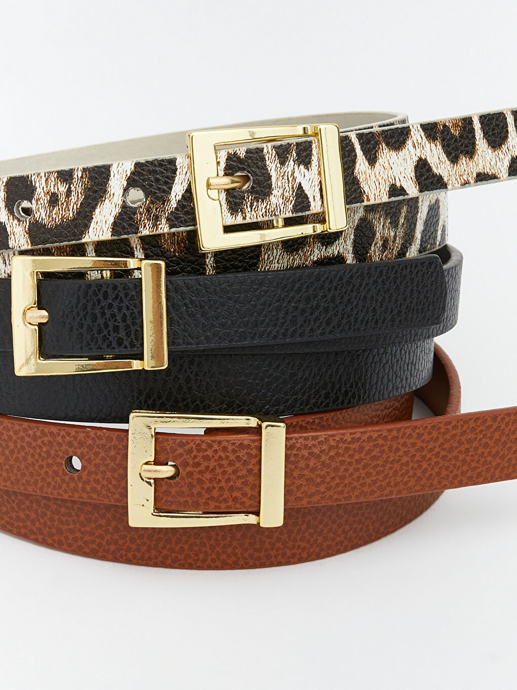 Kahverengi Deri Görünümlü Kadın Kemer 3'lü-4