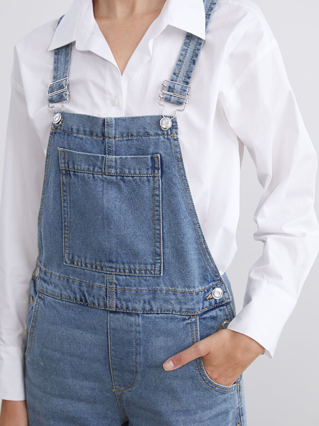 İndigo Kare Yaka Kadın Jean Salopet-2