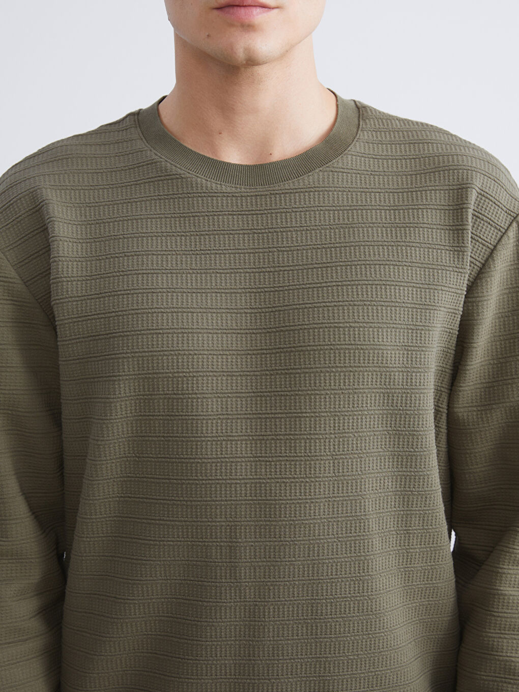 Yeşil Bisiklet Yaka Erkek Sweatshirt-2