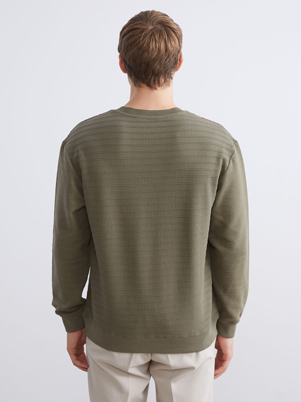 Yeşil Bisiklet Yaka Erkek Sweatshirt-3