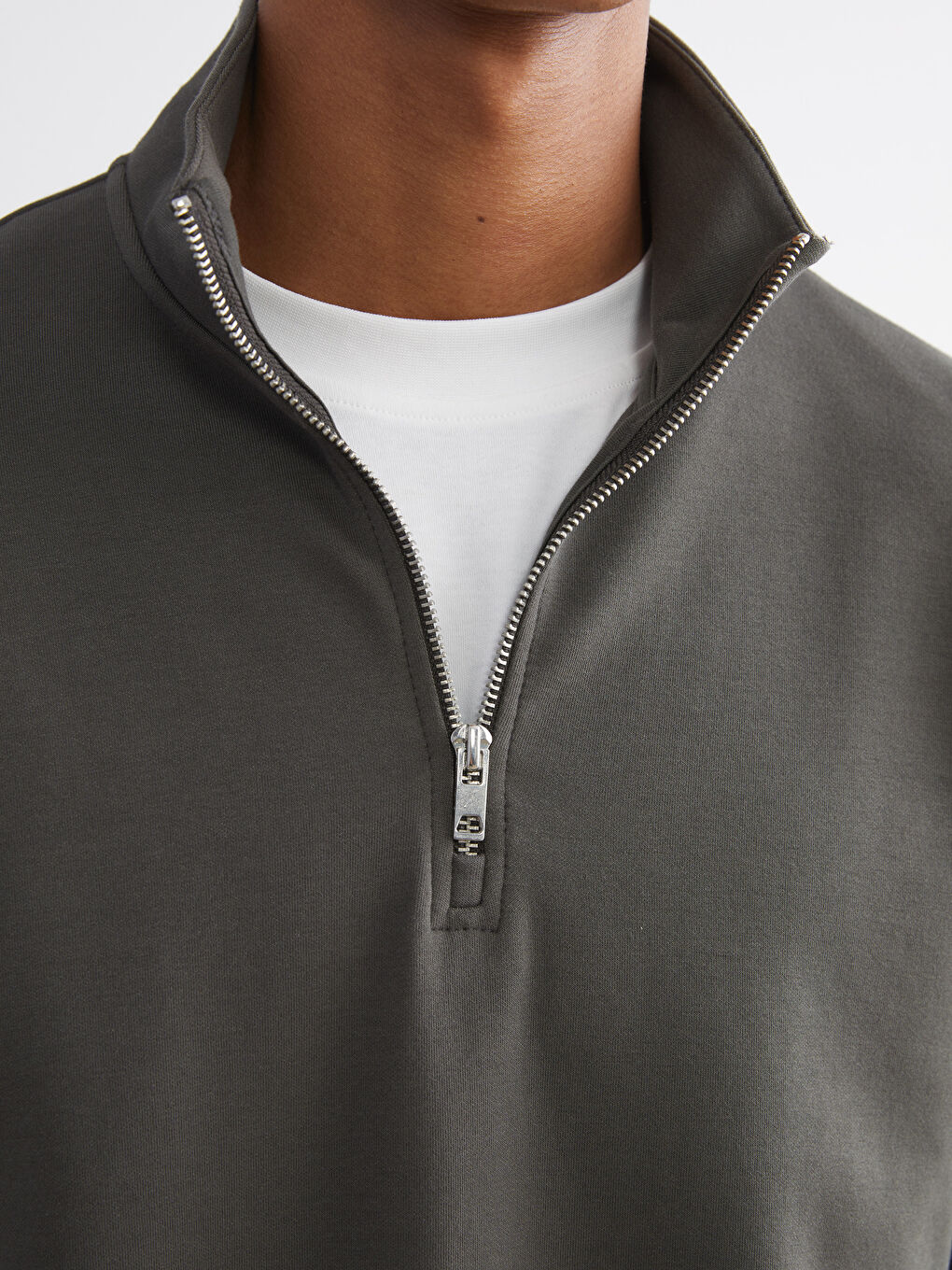 Haki Dik Yaka Erkek Sweatshirt-2