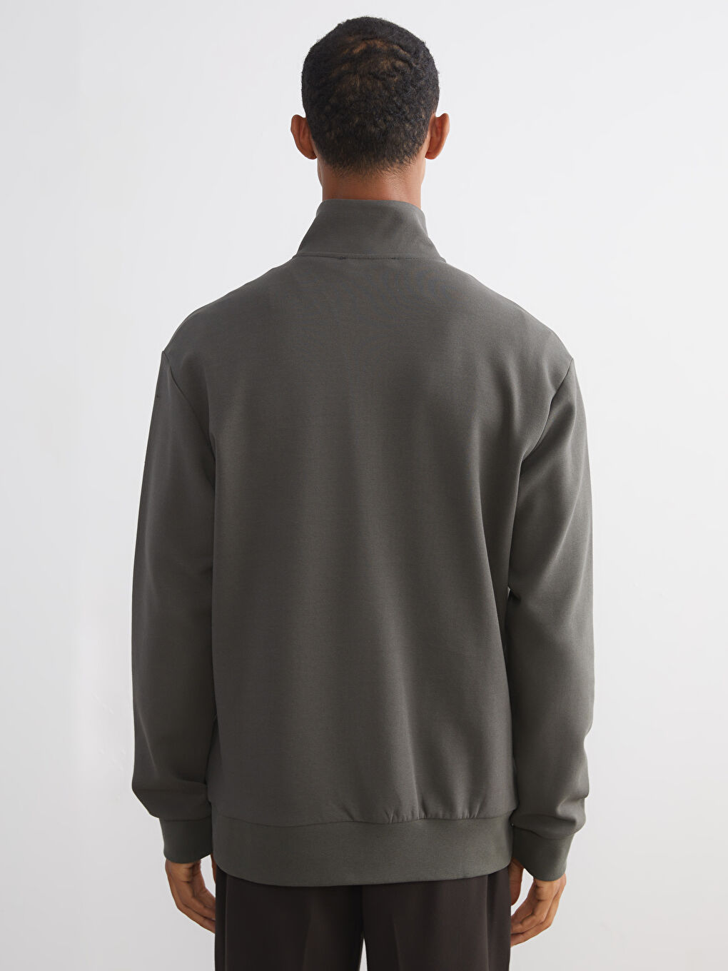 Haki Dik Yaka Erkek Sweatshirt-3