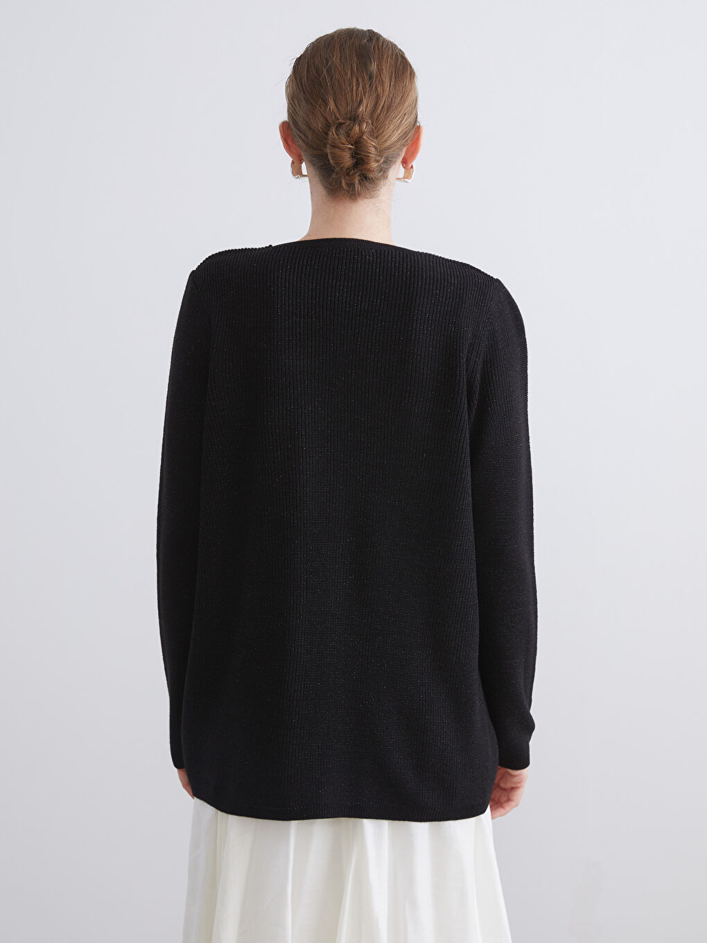 Siyah V Yaka Kadın Triko Kazak-3