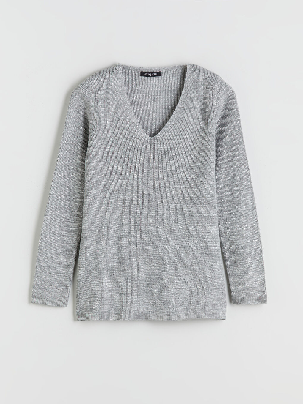 Gri V Yaka Kadın Triko Kazak-4