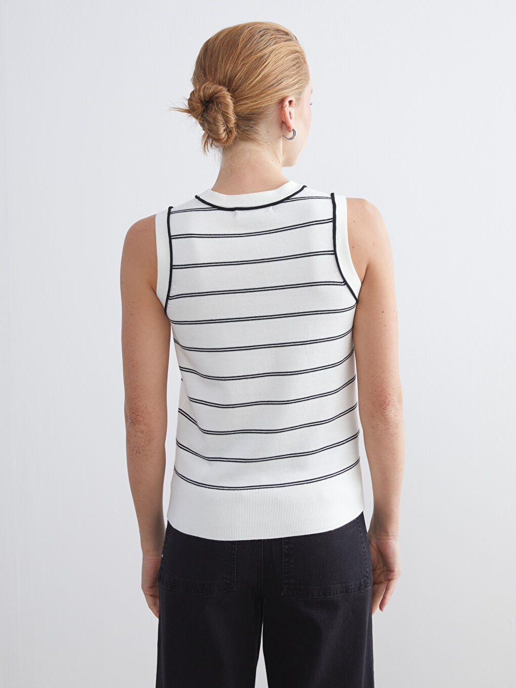 LCW Modest Crew Neck Striped Women's Knitwear Sweater Vest -W5BF89Z8-LEG