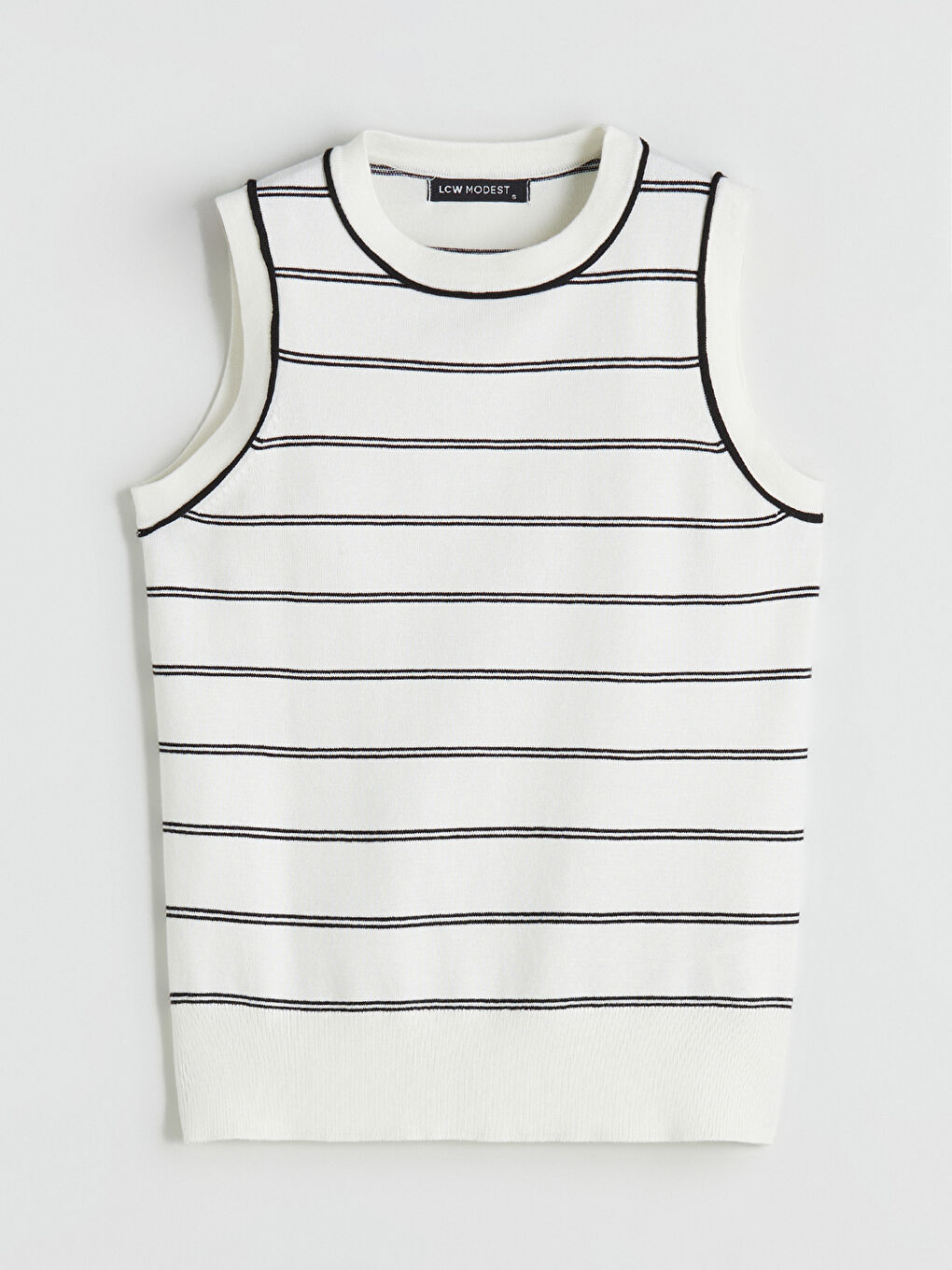 LCW Modest Crew Neck Striped Women's Knitwear Sweater Vest -W5BF89Z8-LEG