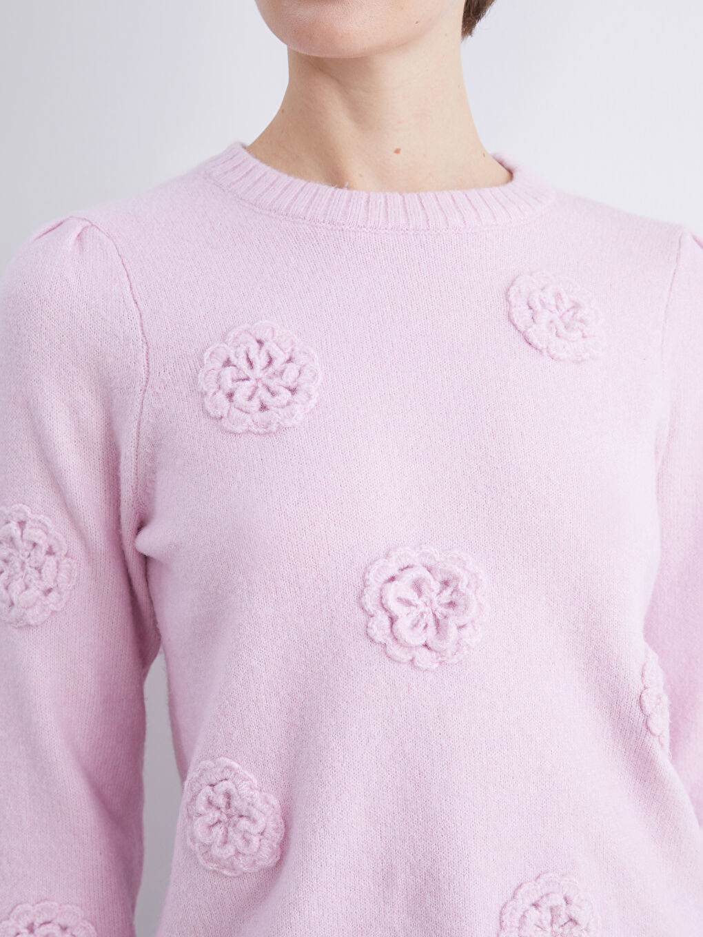 Crew Neck Floral Embroidered Women's Knitwear Sweater-2
