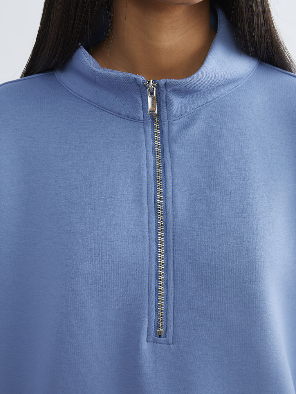 Mavi Dik Yaka Oversize Kadın Pijama Üstü-2