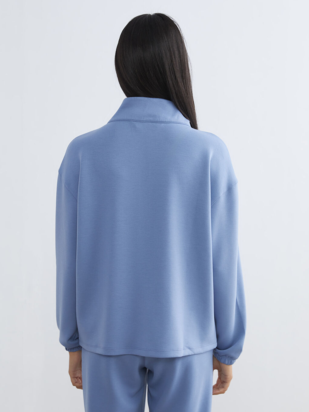 Mavi Dik Yaka Oversize Kadın Pijama Üstü-3