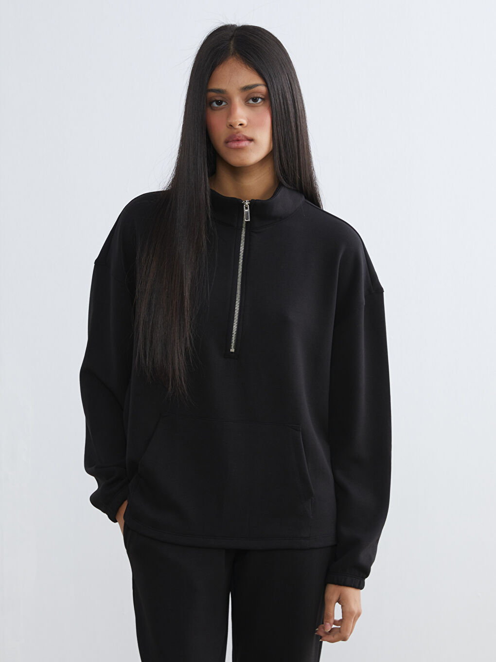 Siyah Dik Yaka Oversize Kadın Pijama Üstü