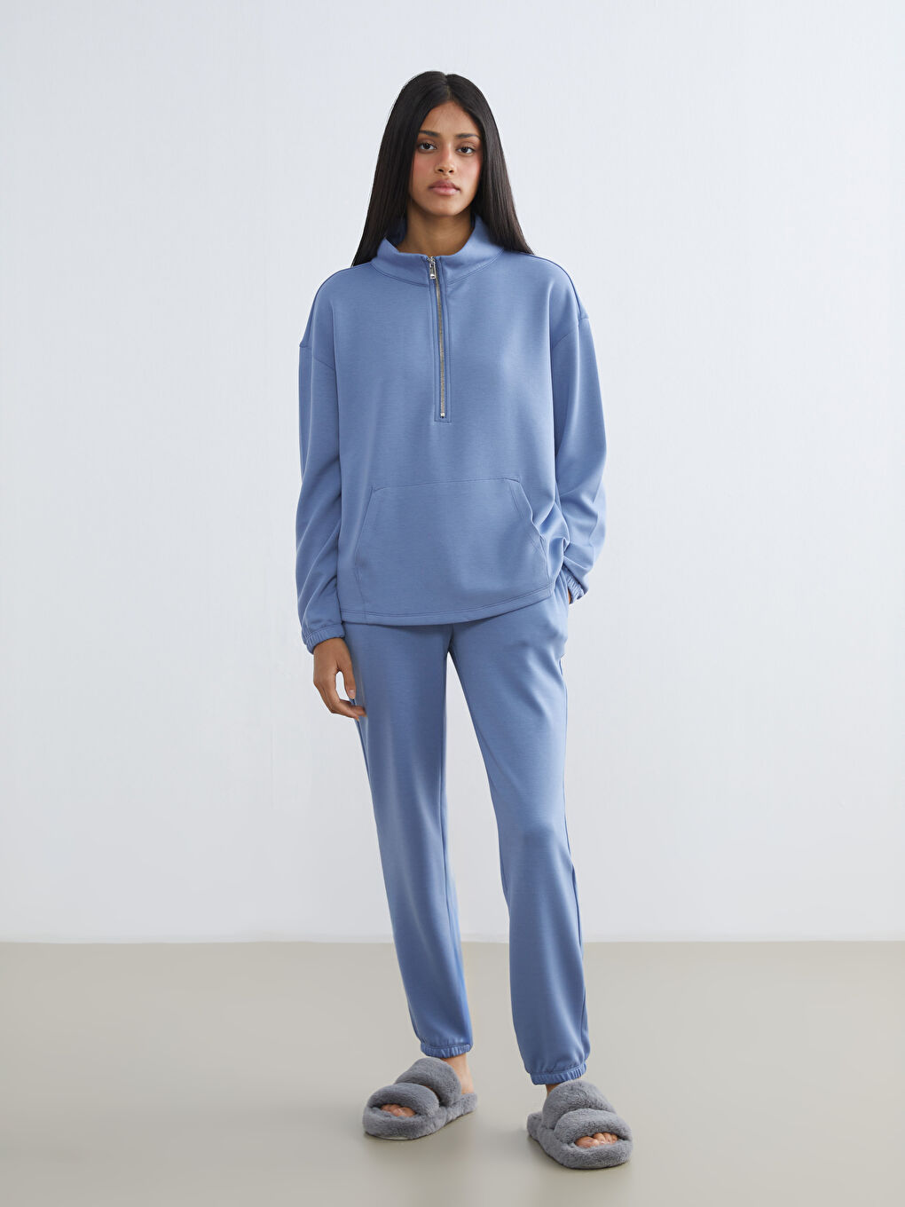 Mavi Beli Lastikli Kadın Jogger Pijama Altı