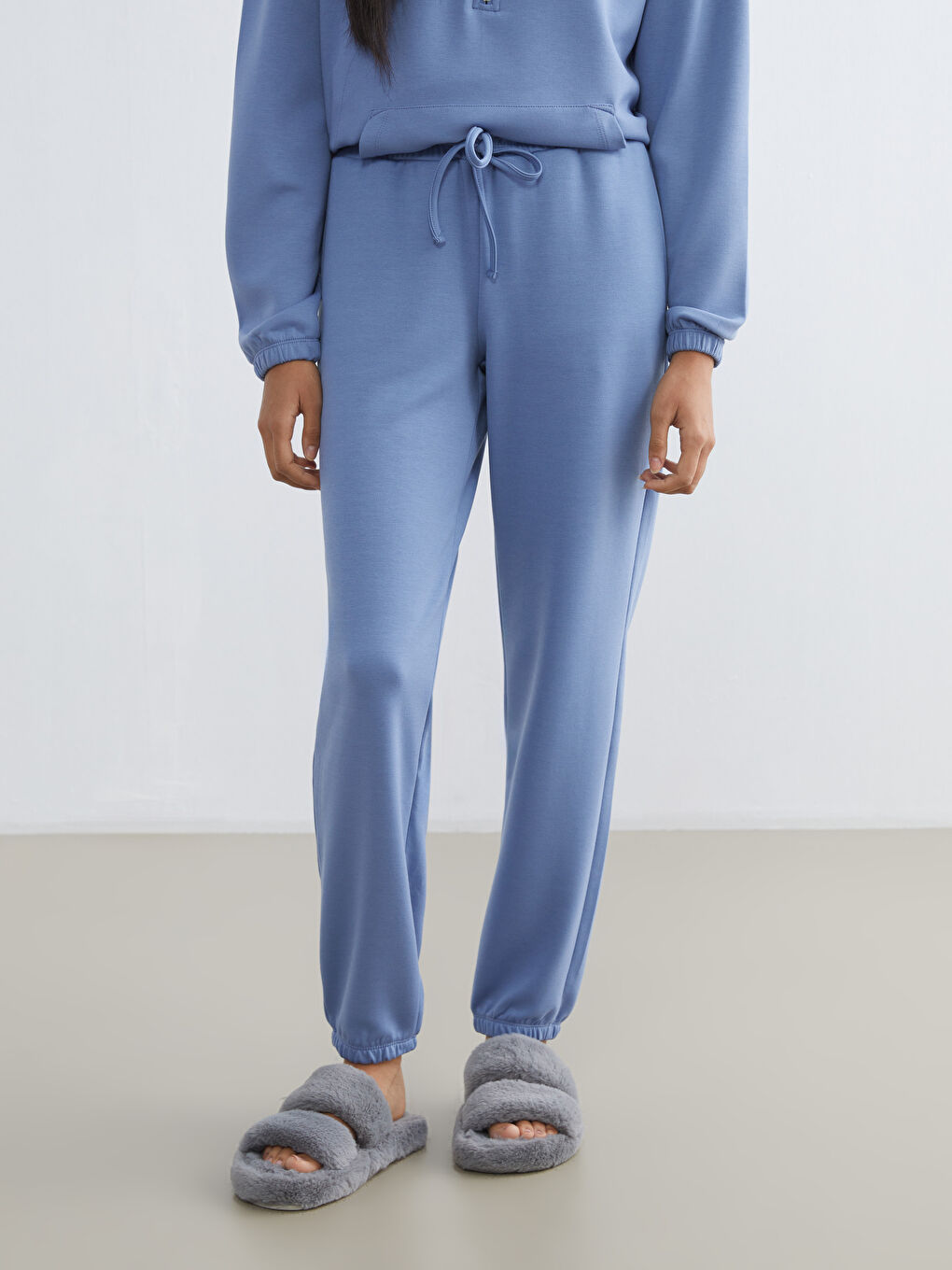 Mavi Beli Lastikli Kadın Jogger Pijama Altı-1