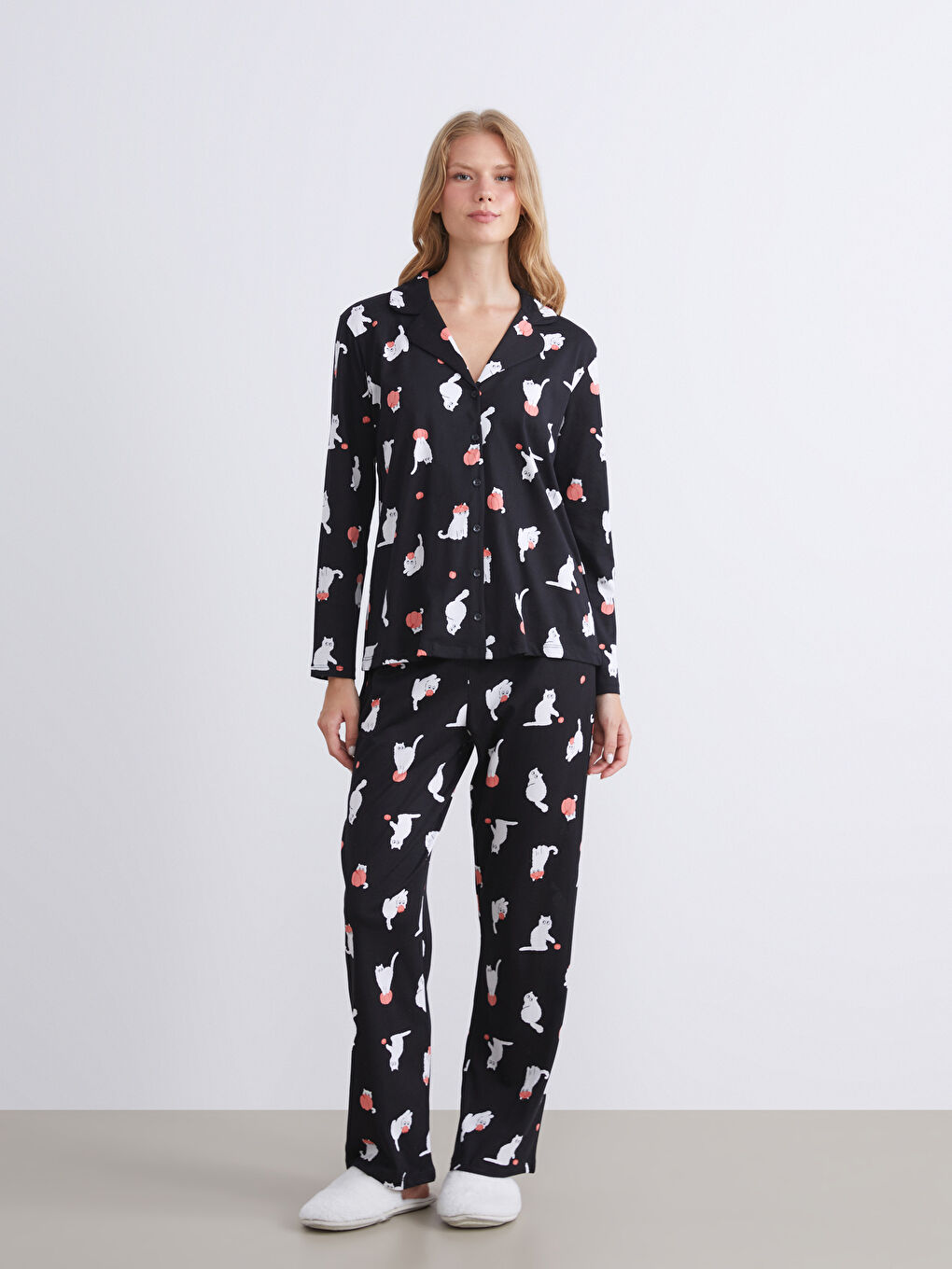 Siyah Beli Lastikli Baskılı Kadın Pijama Altı