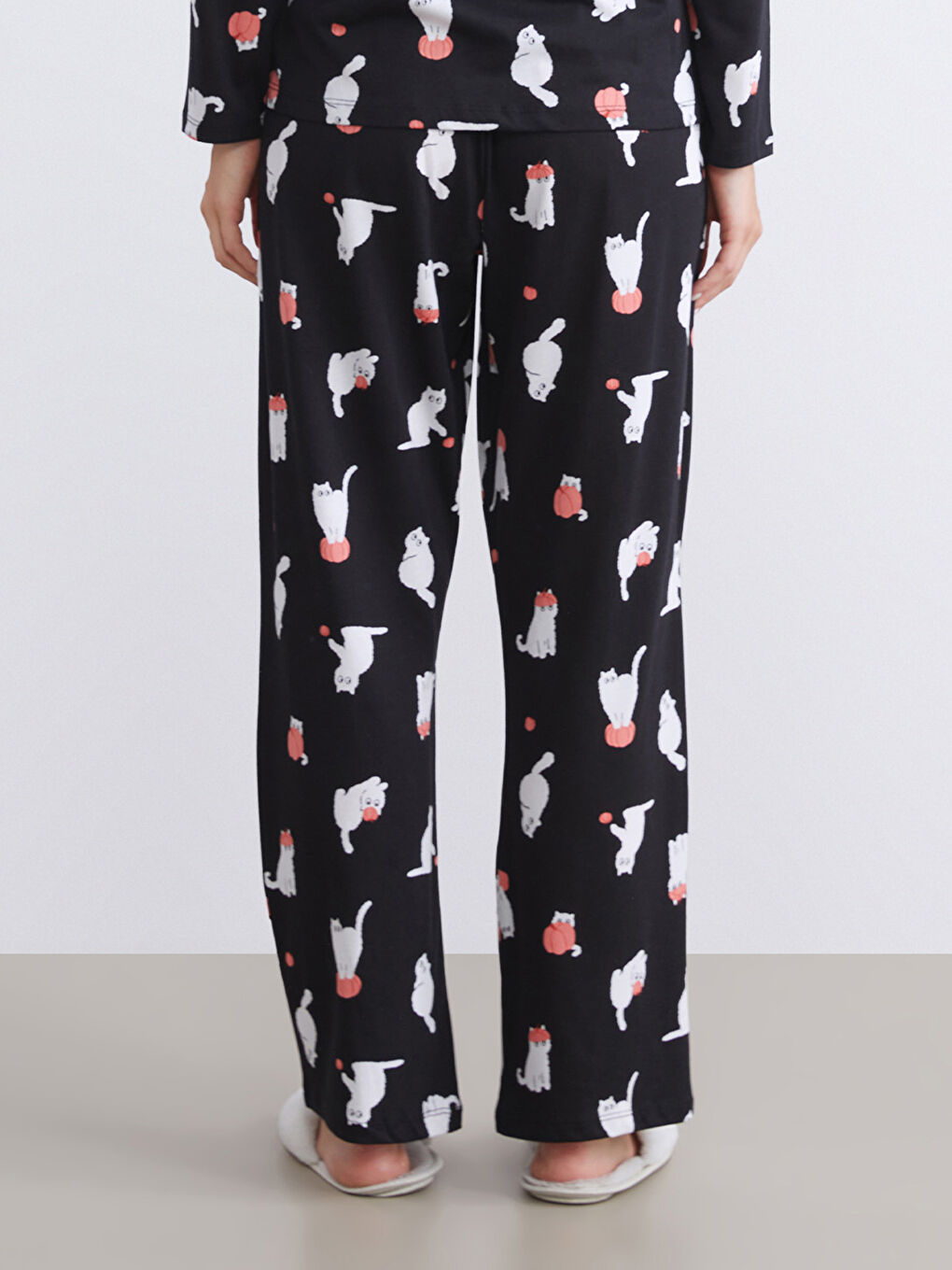 Siyah Beli Lastikli Baskılı Kadın Pijama Altı-1