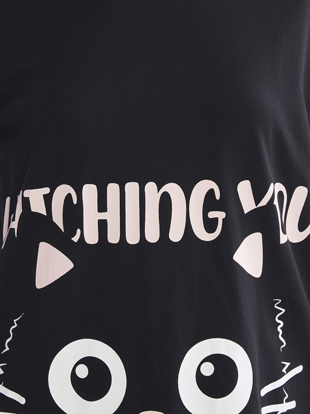 Siyah Bisiklet Yaka Baskılı Kadın Pijama Üst-2