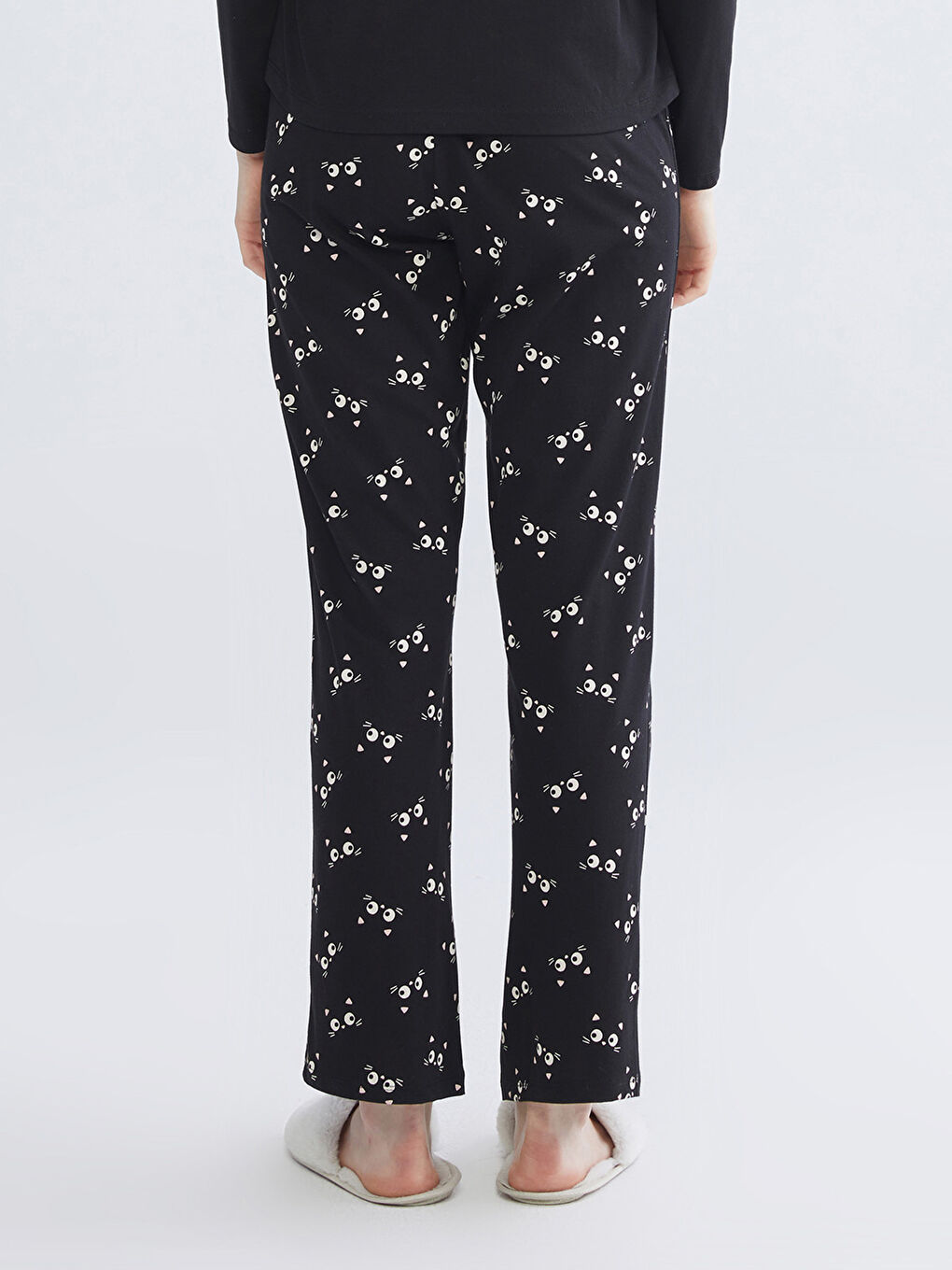 Siyah Beli Lastikli Desenli Kadın Pijama Altı-1