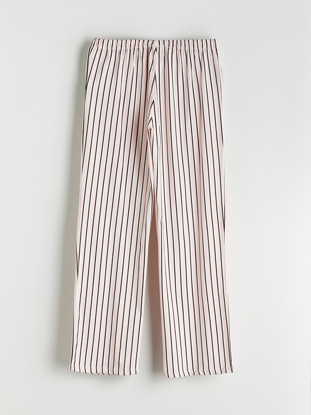 Pembe Beli Lastikli Çizgili Kadın Pijama Alt-1