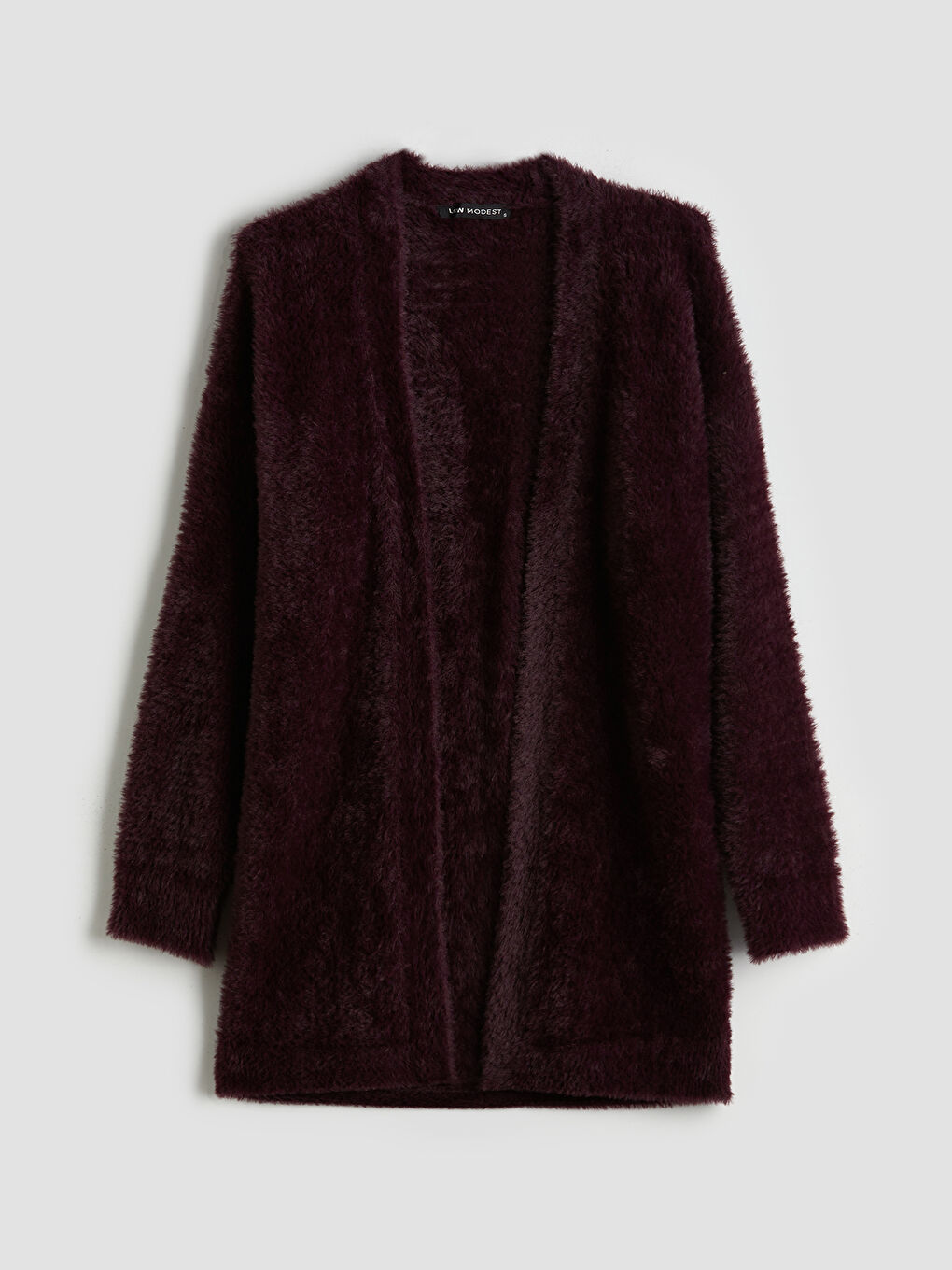 Mürdüm Şal Yaka Kadın Pelüş Triko Hırka-8