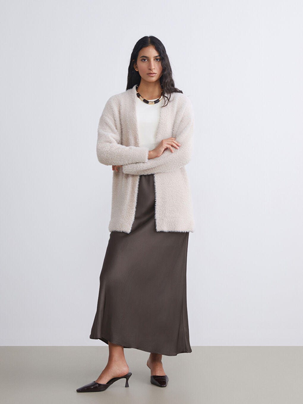 كارديجان محبوك قطيفة بياقة شال للسيدات-1