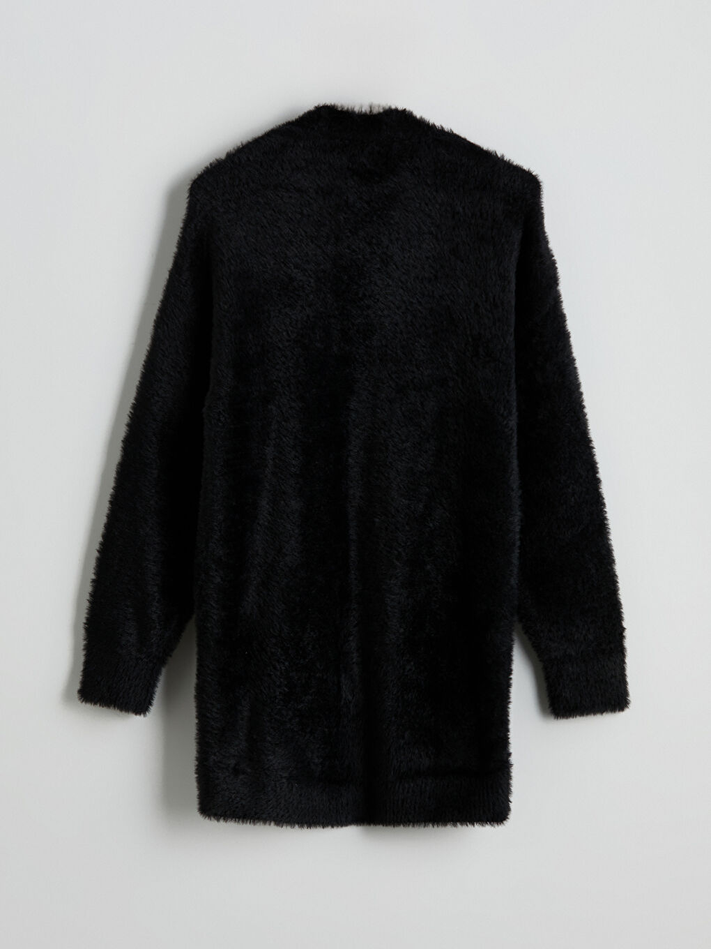 Siyah Şal Yaka Kadın Pelüş Triko Hırka-5